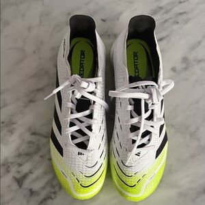 Adidas White and Bright Yellow Cleats